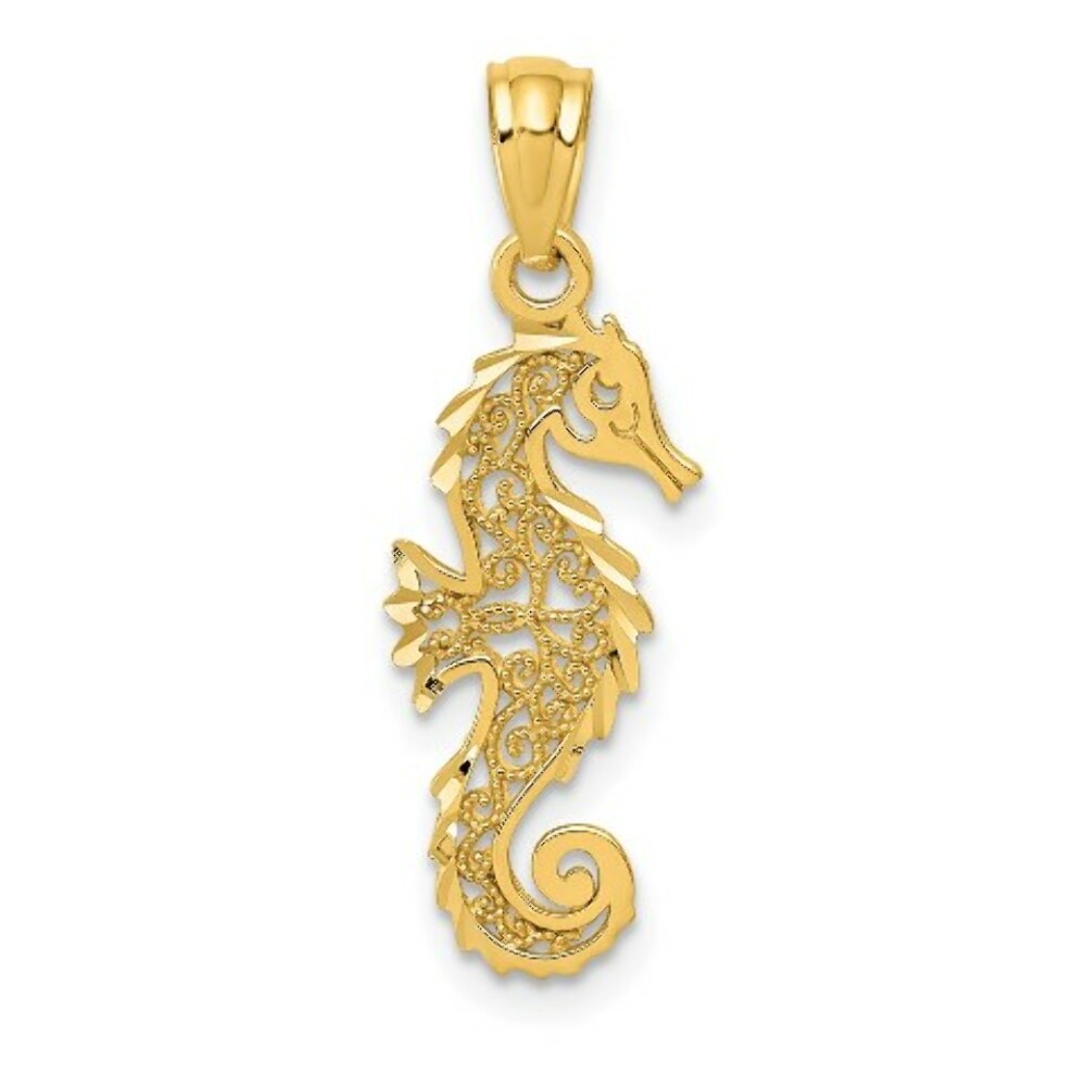 14K Yellow Gold Polished Filigree Seahorse Pendant