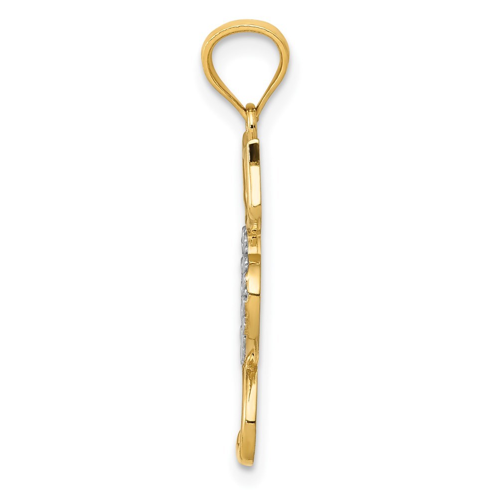 14K Two-tone Gold Polished Cat w/Heart Pendant