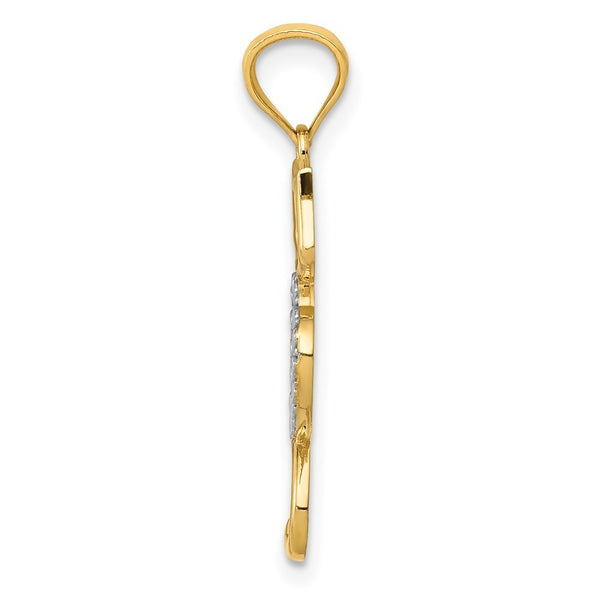 14K Two-tone Gold Polished Cat w/Heart Pendant