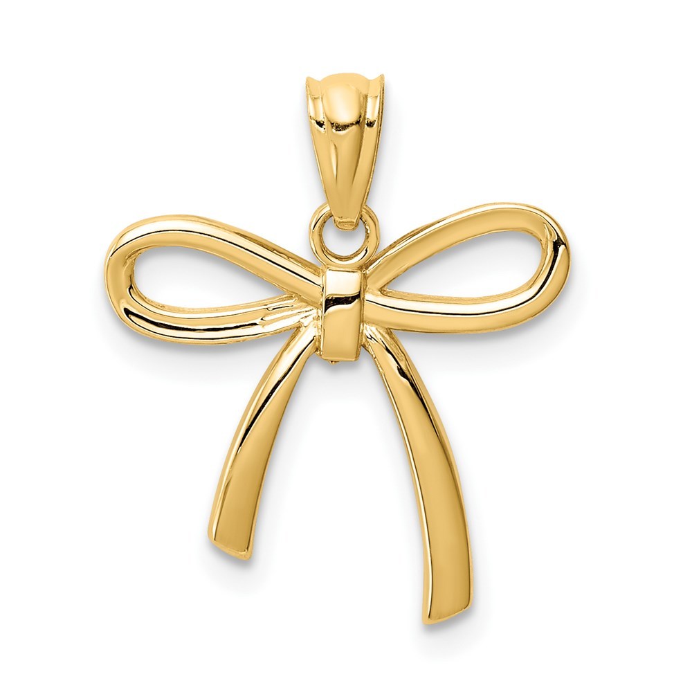 14K Yellow Gold Polished Small Ribbon Bow Pendant