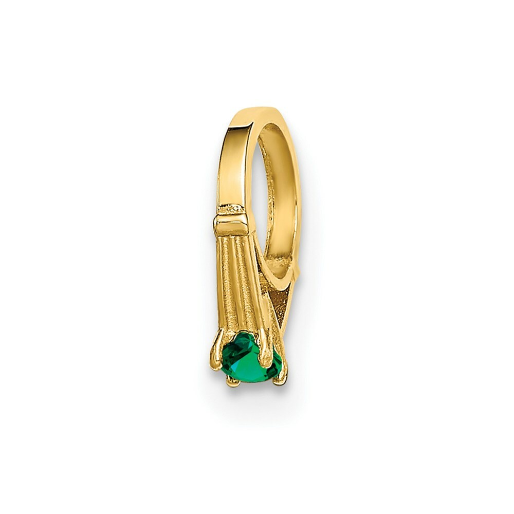 14K Yellow Gold Ring With Dark Green Glass Stone Charm Pendant
