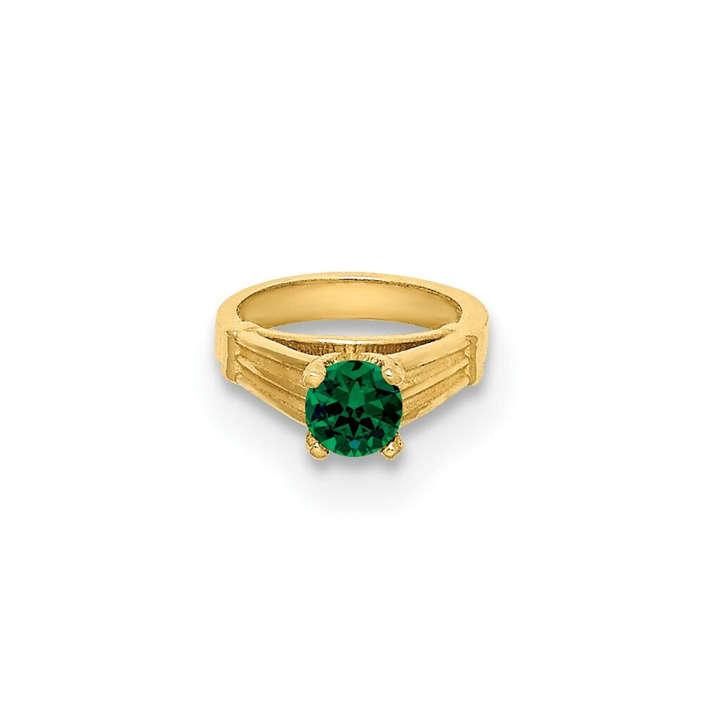 14K Yellow Gold Ring With Dark Green Glass Stone Charm Pendant