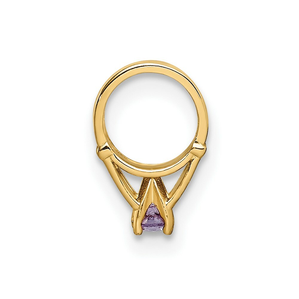 14K Yellow Gold Ring With Dark Purple CZ Charm Pendant