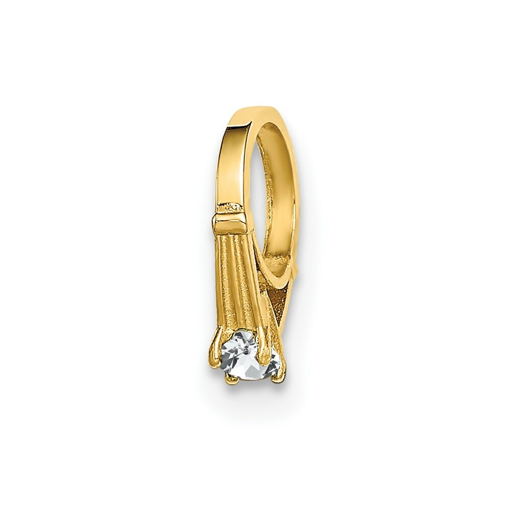 14K Yellow Gold Ring With White CZ Charm Pendant
