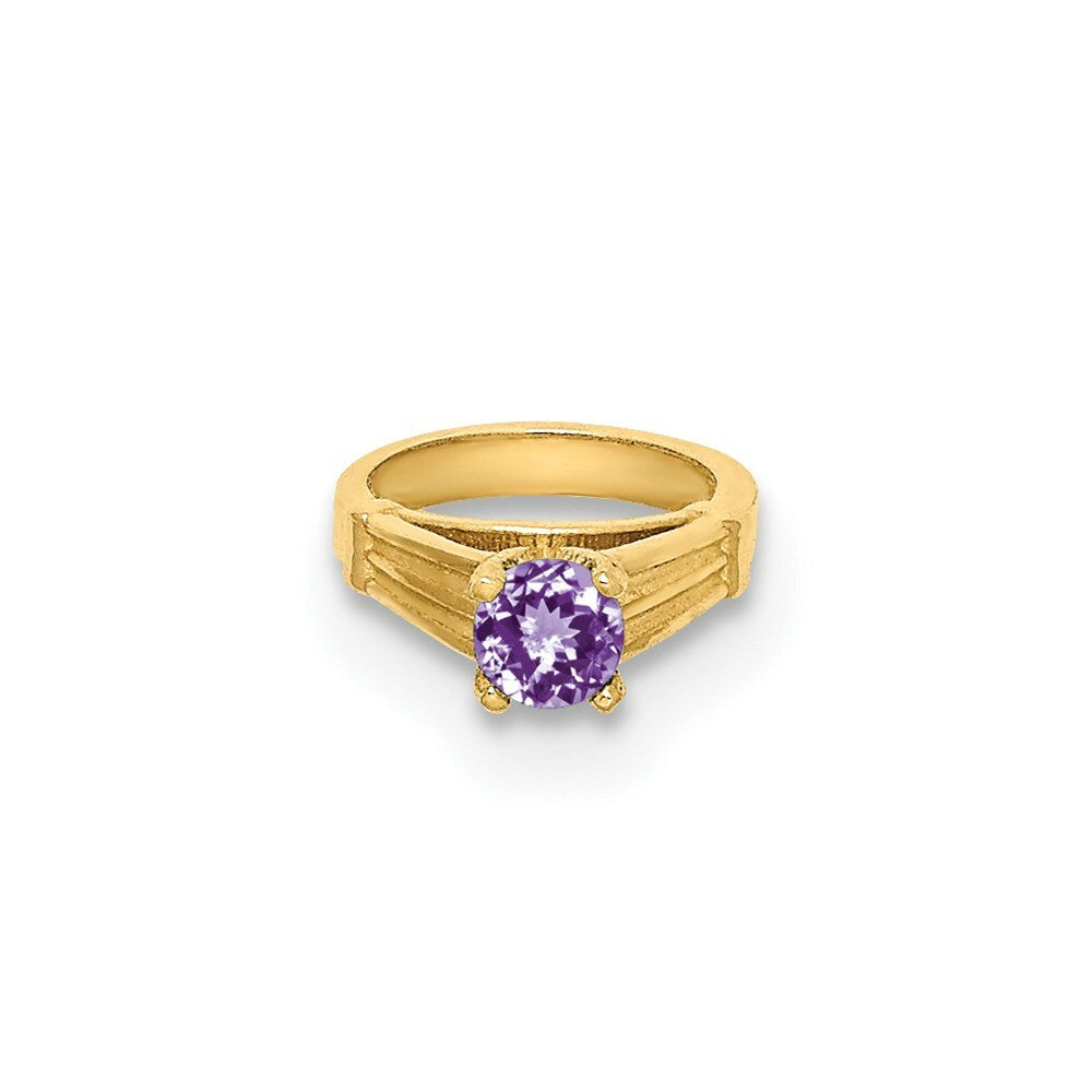 14K Yellow Gold Ring With Light Purple CZ Charm Pendant