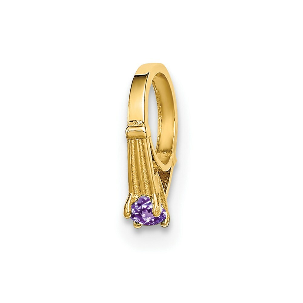 14K Yellow Gold Ring With Light Purple CZ Charm Pendant