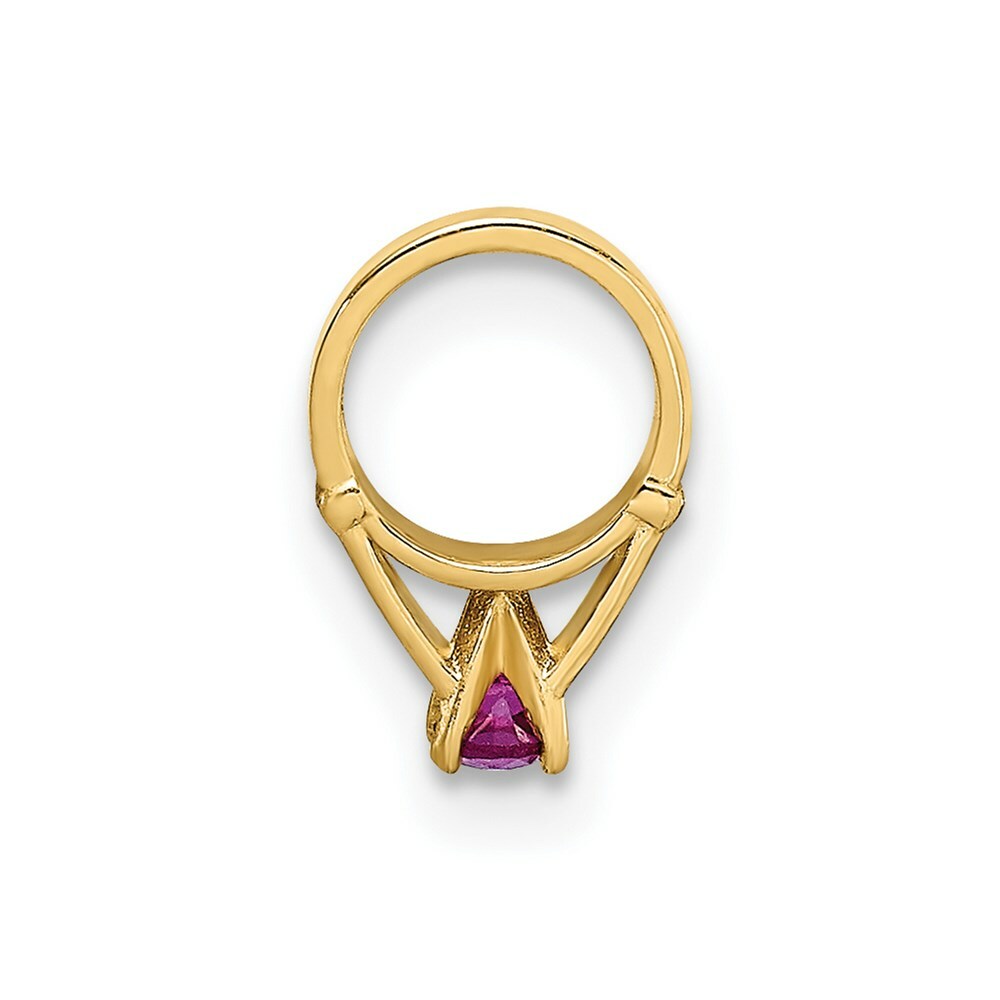 14K Yellow Gold Ring With Dark Pink CZ Charm Pendant