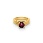 Load image into Gallery viewer, 14K Yellow Gold Ring With Dark Pink CZ Charm Pendant
