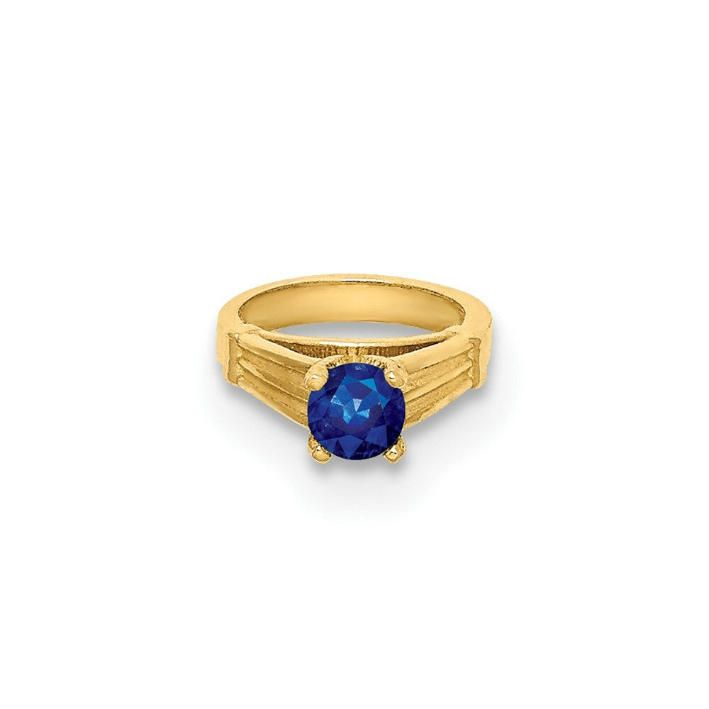 14K Yellow Gold Ring With Dark Blue Glass Stone Charm Pendant
