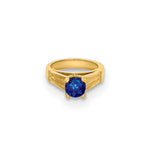 Load image into Gallery viewer, 14K Yellow Gold Ring With Dark Blue Glass Stone Charm Pendant
