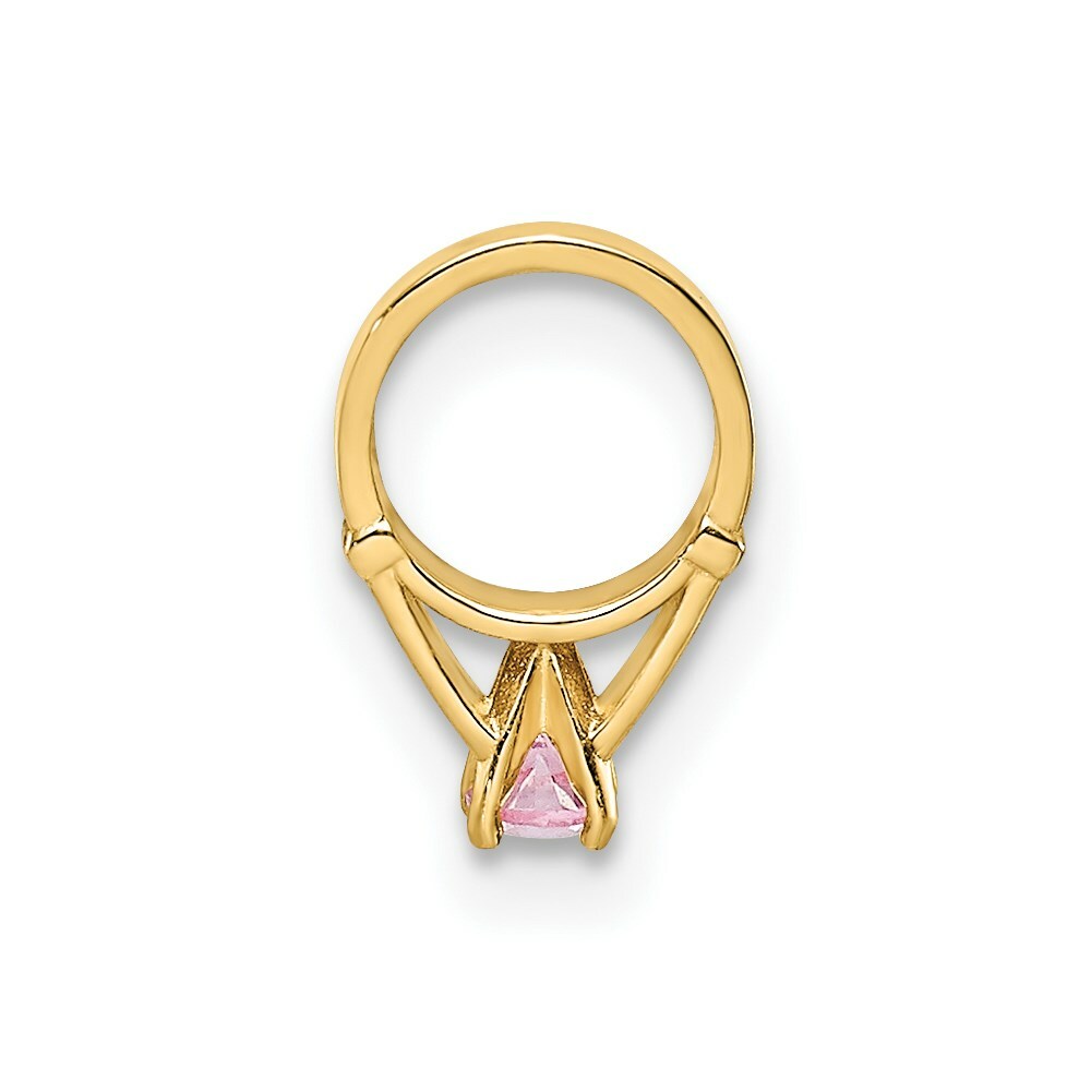 14K Yellow Gold Ring With Light Pink CZ Charm Pendant