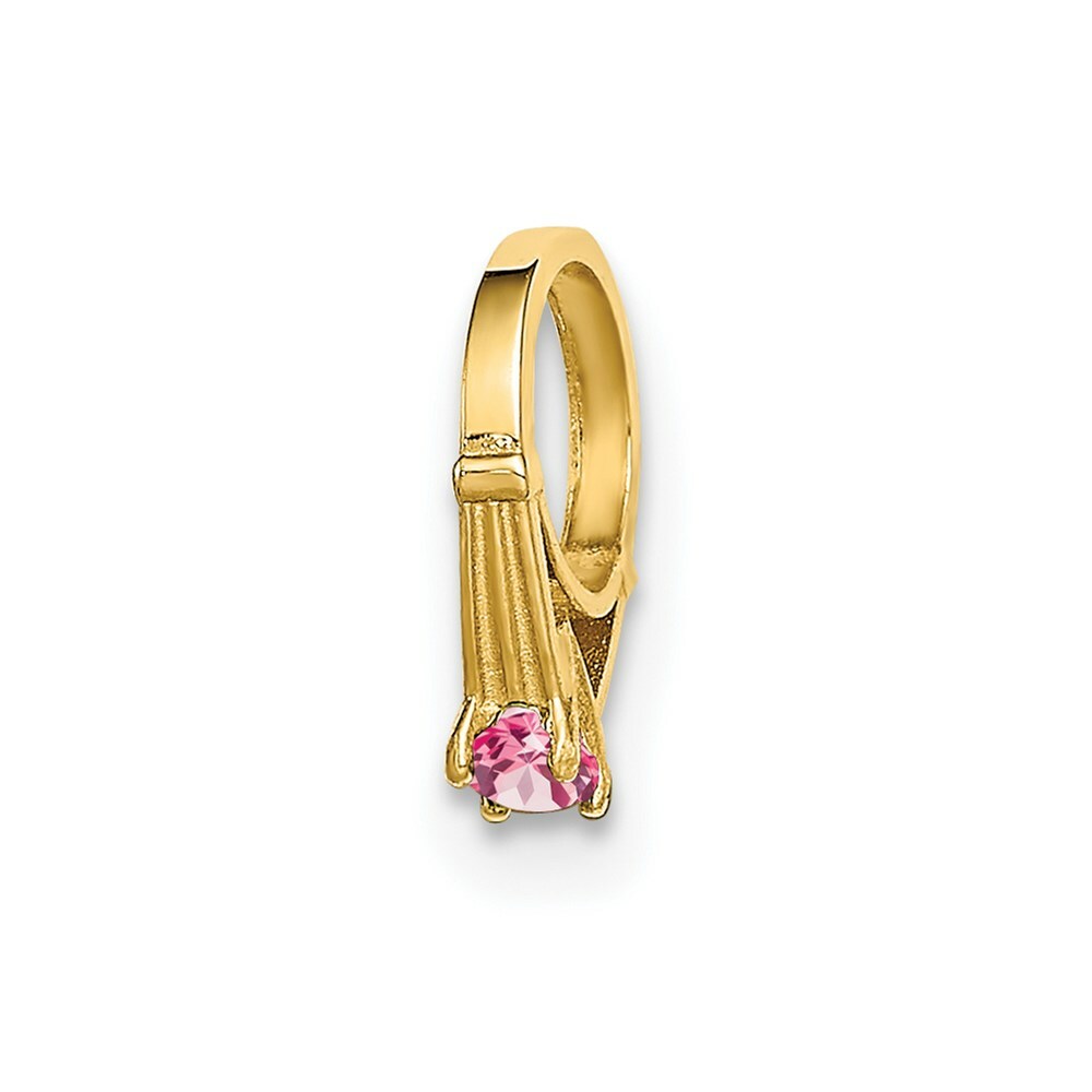 14K Yellow Gold Ring With Light Pink CZ Charm Pendant
