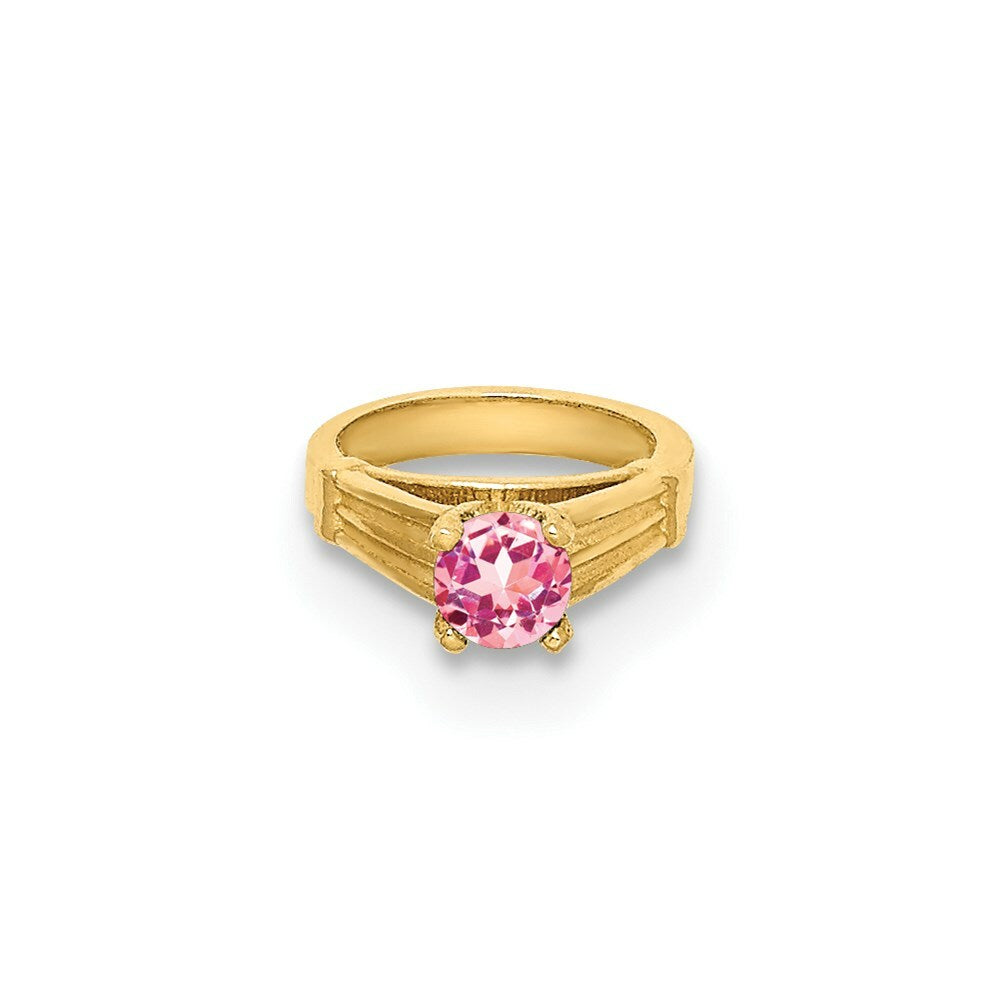 14K Yellow Gold Ring With Light Pink CZ Charm Pendant