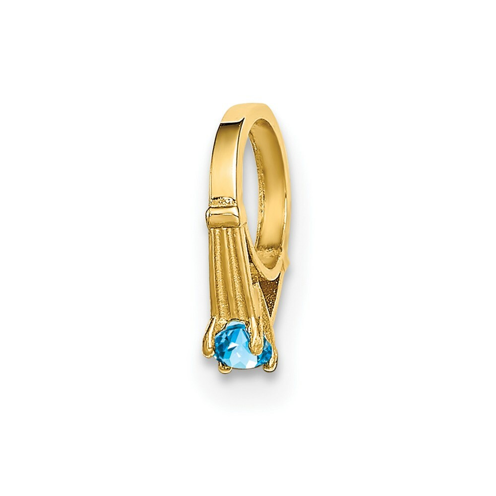 14K Yellow Gold Ring With Aqua CZ Charm Pendant