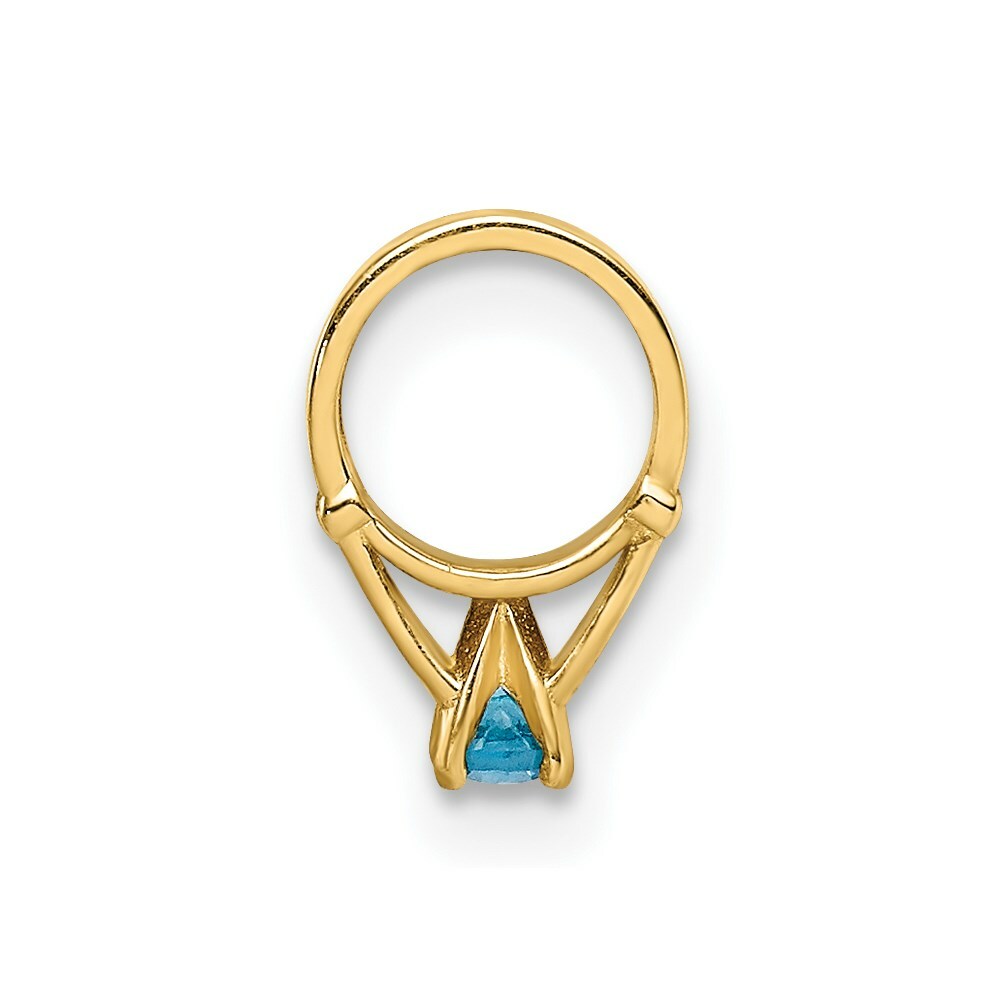 14K Yellow Gold Ring With Aqua CZ Charm Pendant