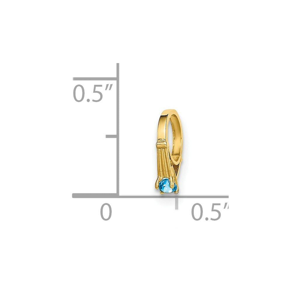 14K Yellow Gold Ring With Aqua CZ Charm Pendant