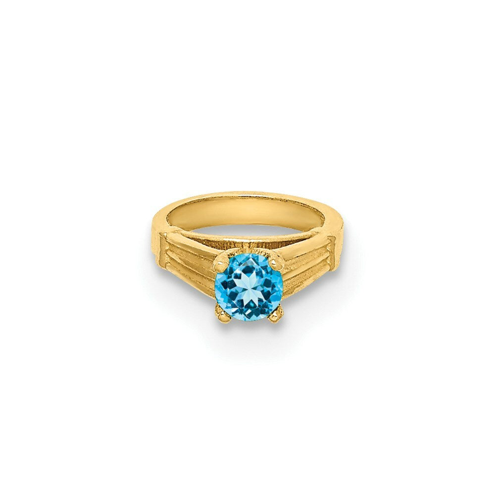 14K Yellow Gold Ring With Aqua CZ Charm Pendant