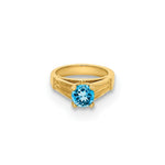 Load image into Gallery viewer, 14K Yellow Gold Ring With Aqua CZ Charm Pendant
