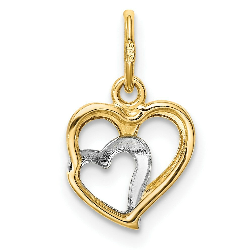 14K Yellow Gold with White Rhodium Polished Hearts Pendant