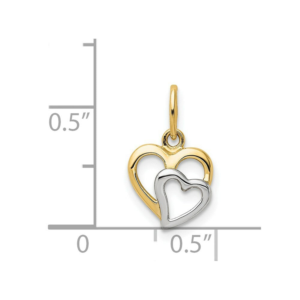 14K Yellow Gold with White Rhodium Polished Hearts Pendant