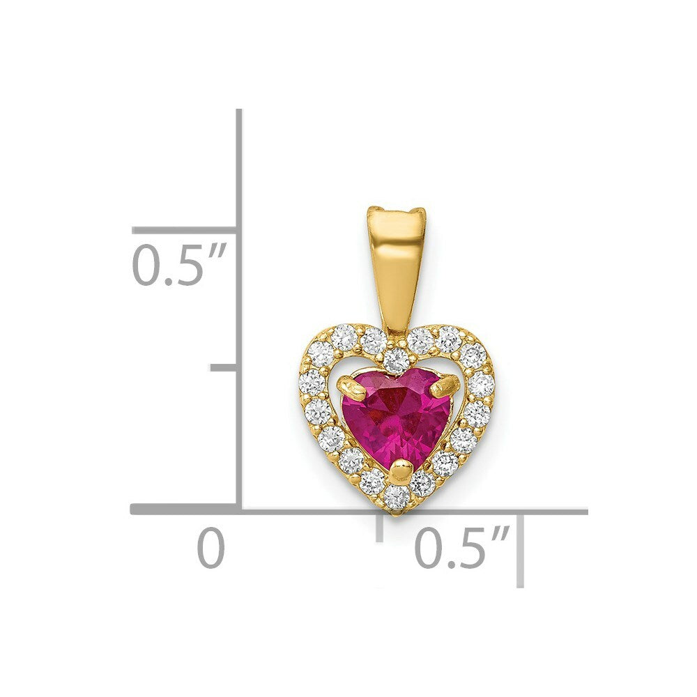 14K Yellow Gold Polished Red & Clear CZ Heart Pendant