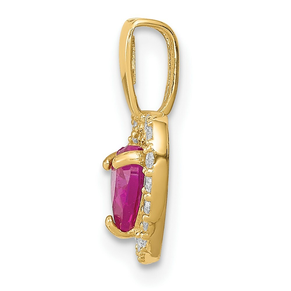 14K Yellow Gold Polished Red & Clear CZ Heart Pendant
