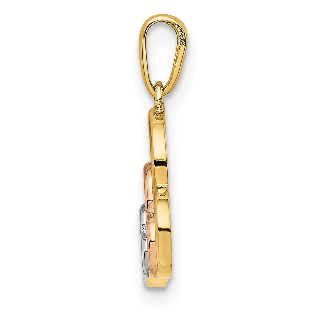 14K Yellow Gold With Rose with White Rhodium Polished 3 Hearts Pendant