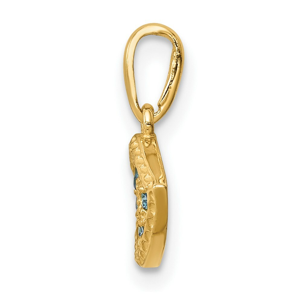 14K Yellow Gold Blue CZ Eye Pendant