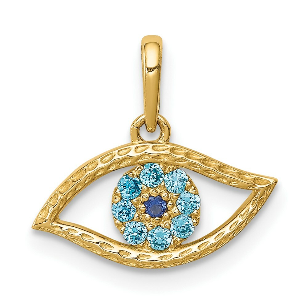 14K Yellow Gold Blue CZ Eye Pendant