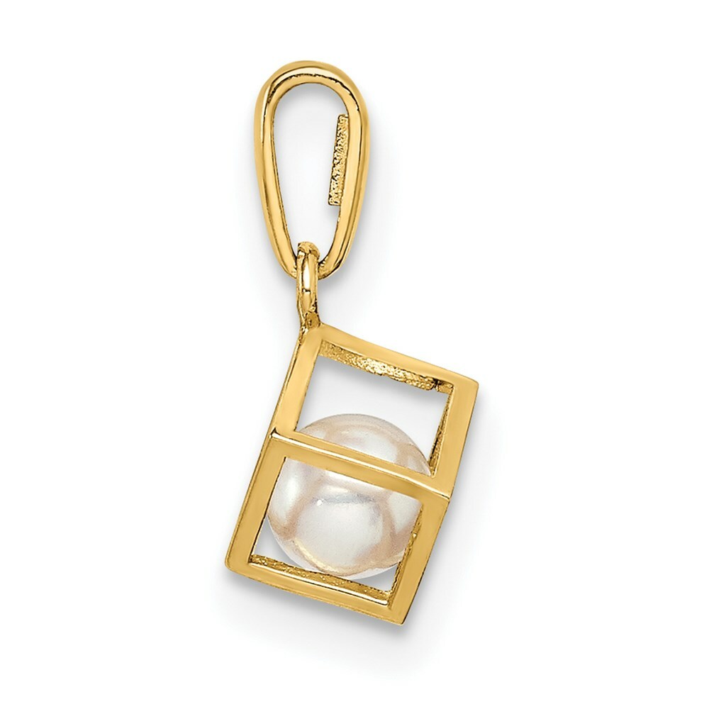 14K Yellow Gold Square With FWC Pearl Pendant