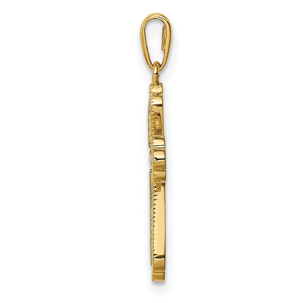 14K Yellow Gold with White Rhodium CZ Cross Pendant