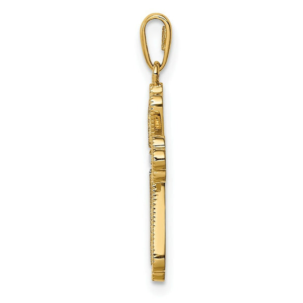 14K Yellow Gold with White Rhodium CZ Cross Pendant
