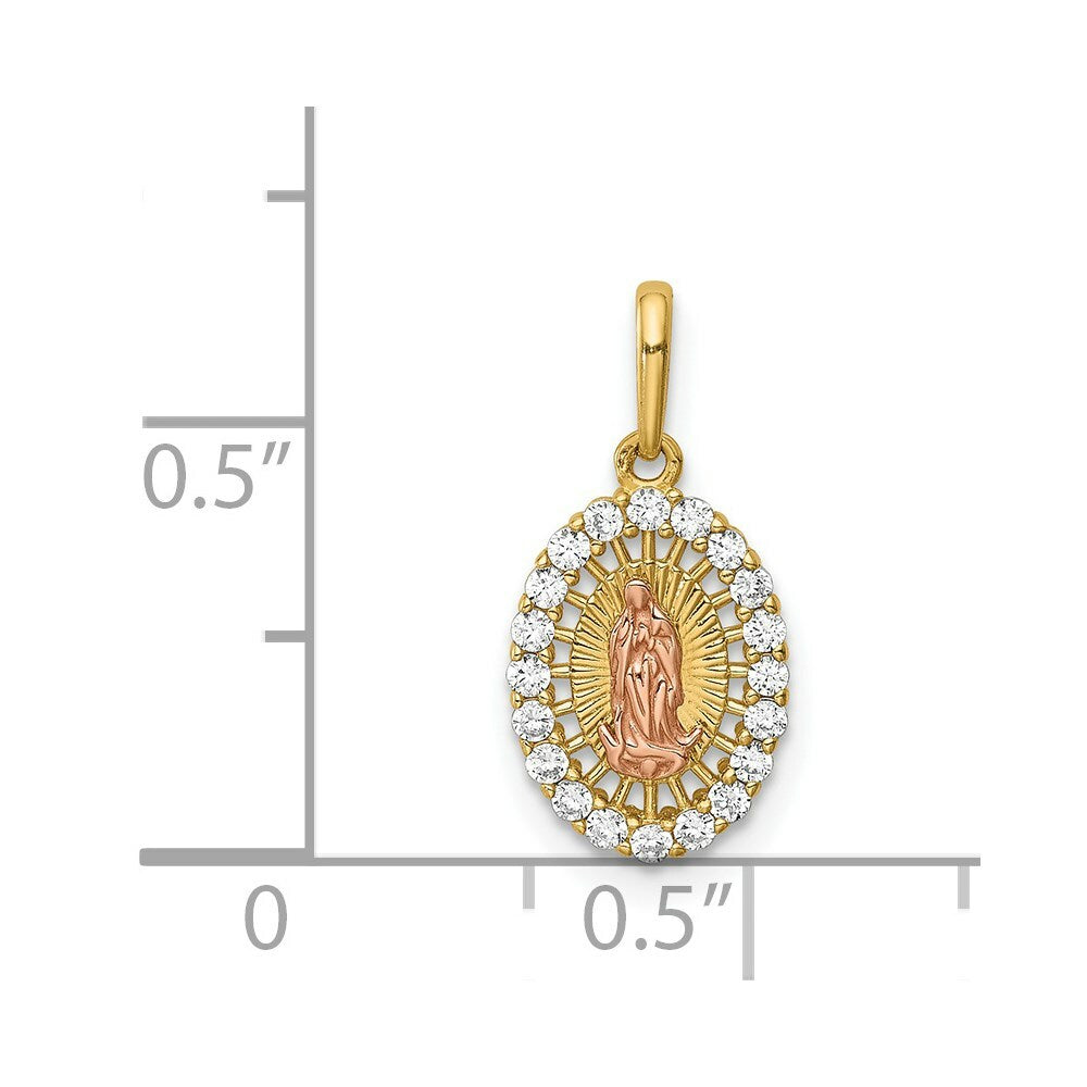 14K Two-Tone Gold Our Lady of Guadalupe CZ Pendant