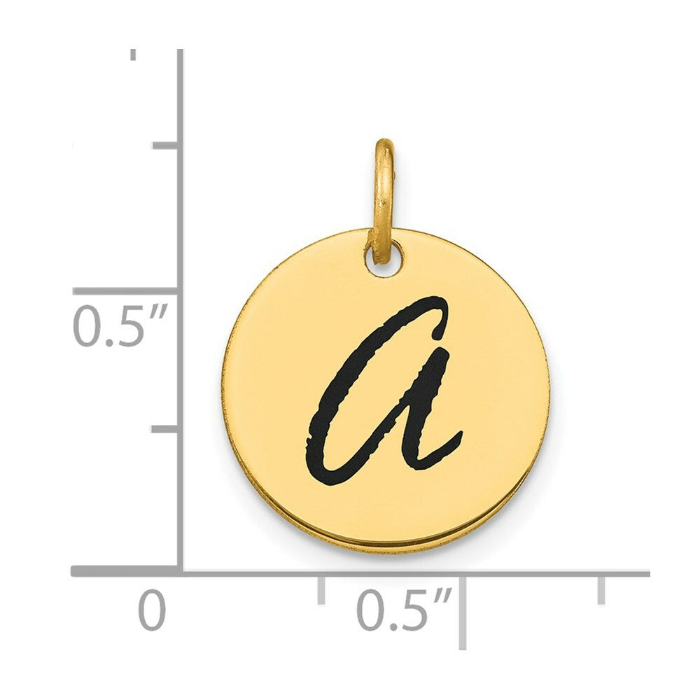 14K Yellow Gold Polished Letter A Black Epoxy Initial Disk Charm Pendant