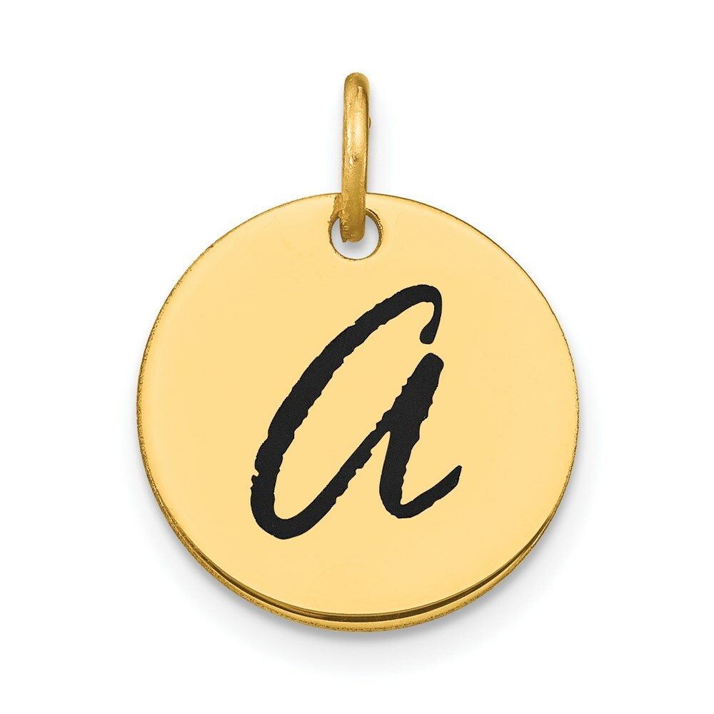14K Yellow Gold Polished Letter A Black Epoxy Initial Disk Charm Pendant