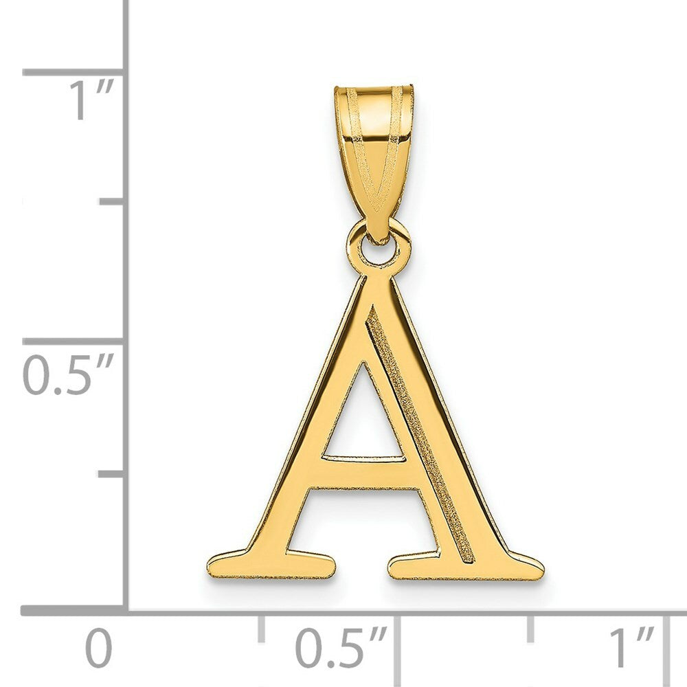 14K Yellow Gold Polished Etched Letter A Initial Pendant