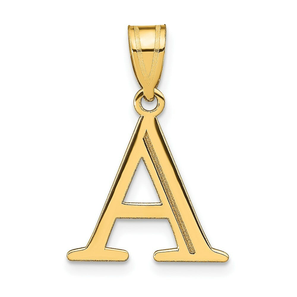 14K Yellow Gold Polished Etched Letter A Initial Pendant