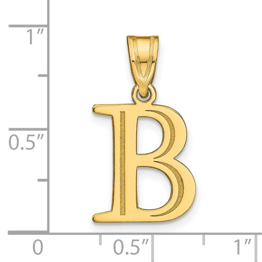 14K Yellow Gold Polished Etched Letter B Initial Pendant