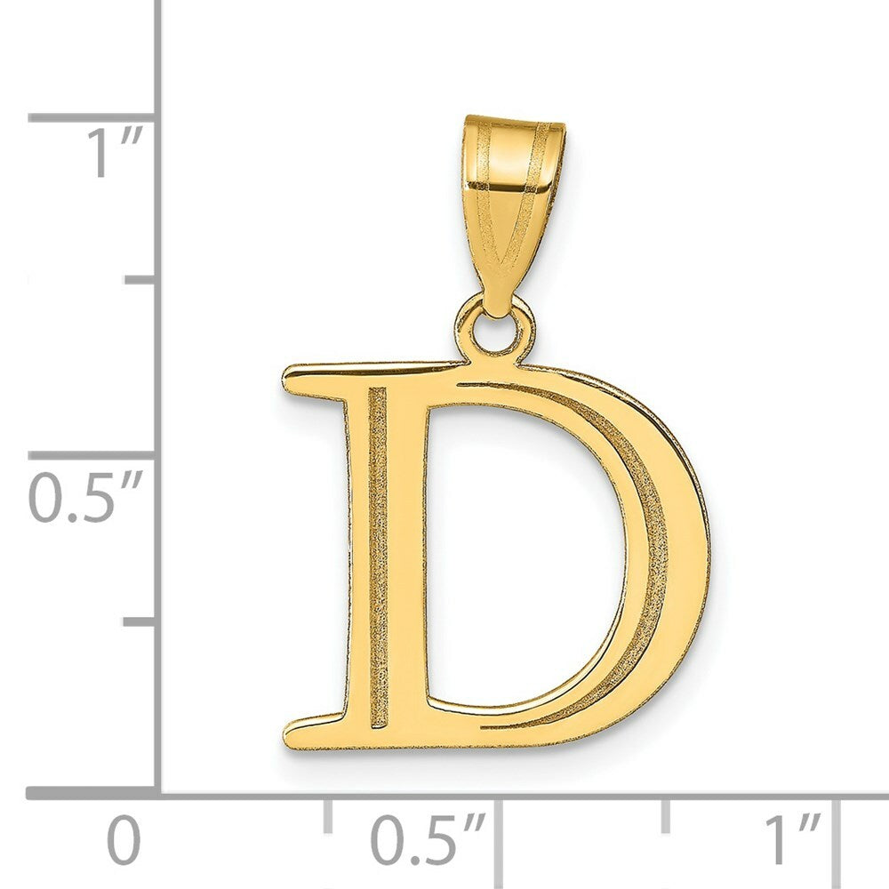 14K Yellow Gold Polished Etched Letter D Initial Pendant