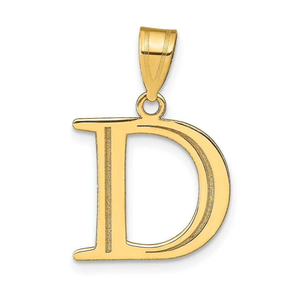 14K Yellow Gold Polished Etched Letter D Initial Pendant
