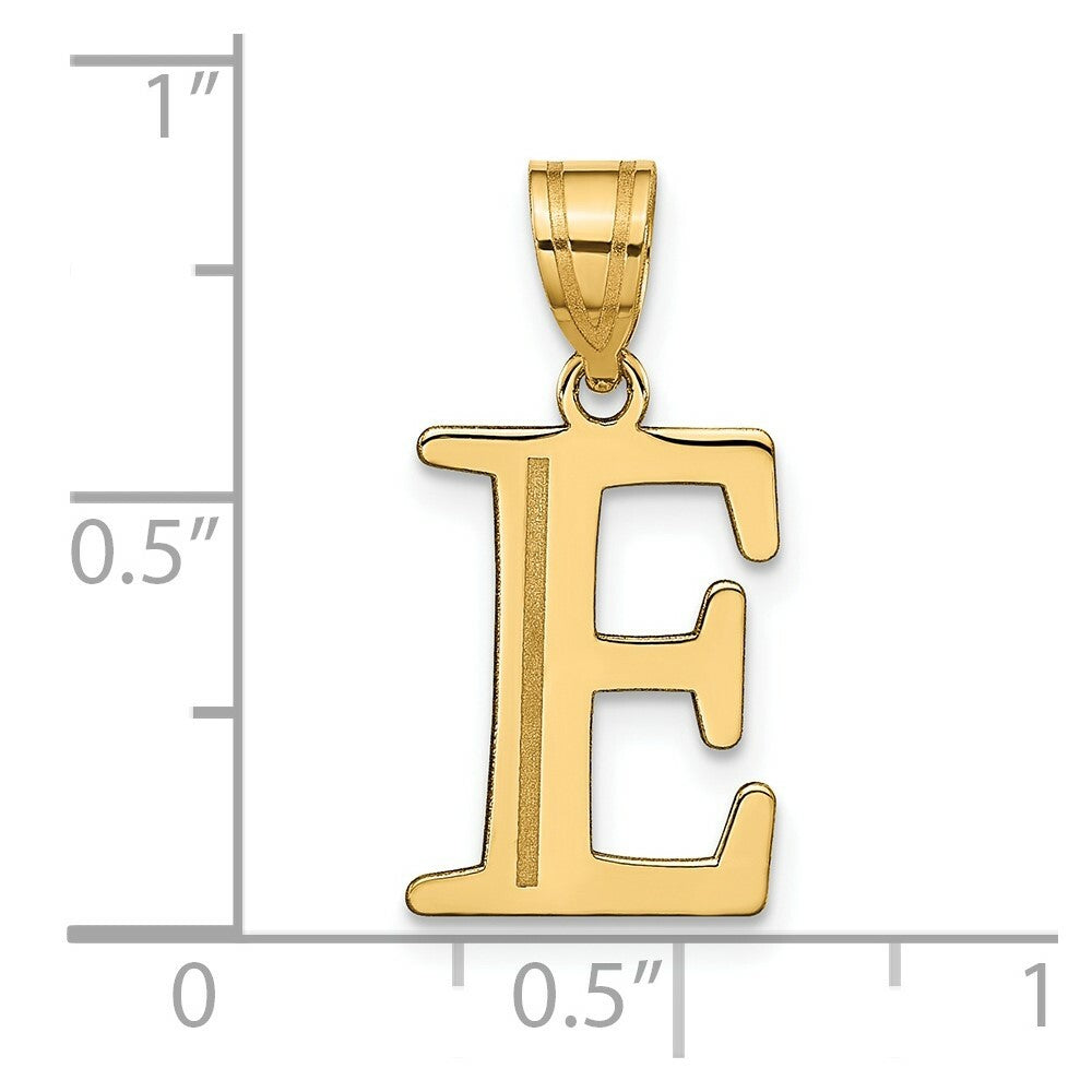 14K Yellow Gold Polished Etched Letter E Initial Pendant