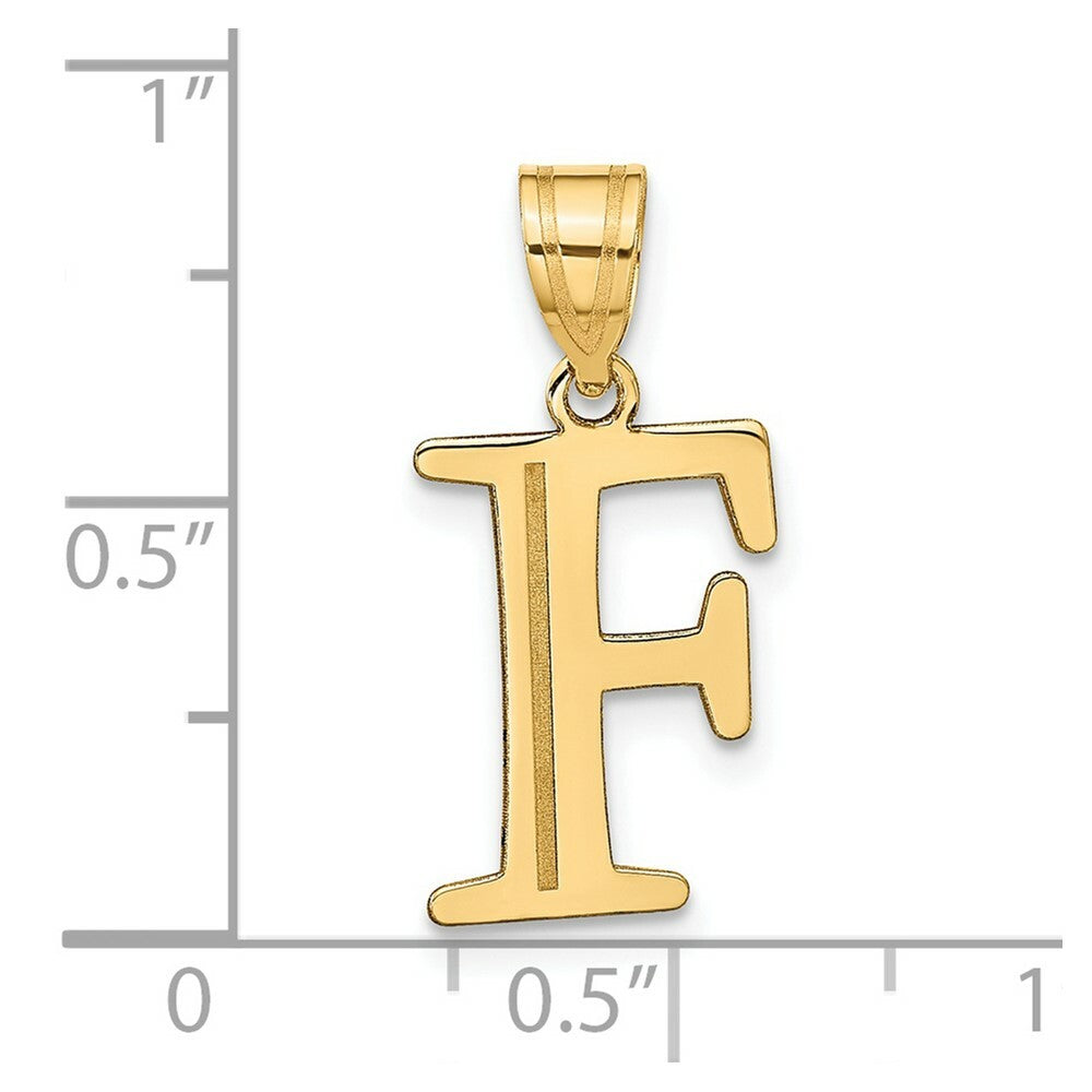14K Yellow Gold Polished Etched Letter F Initial Pendant