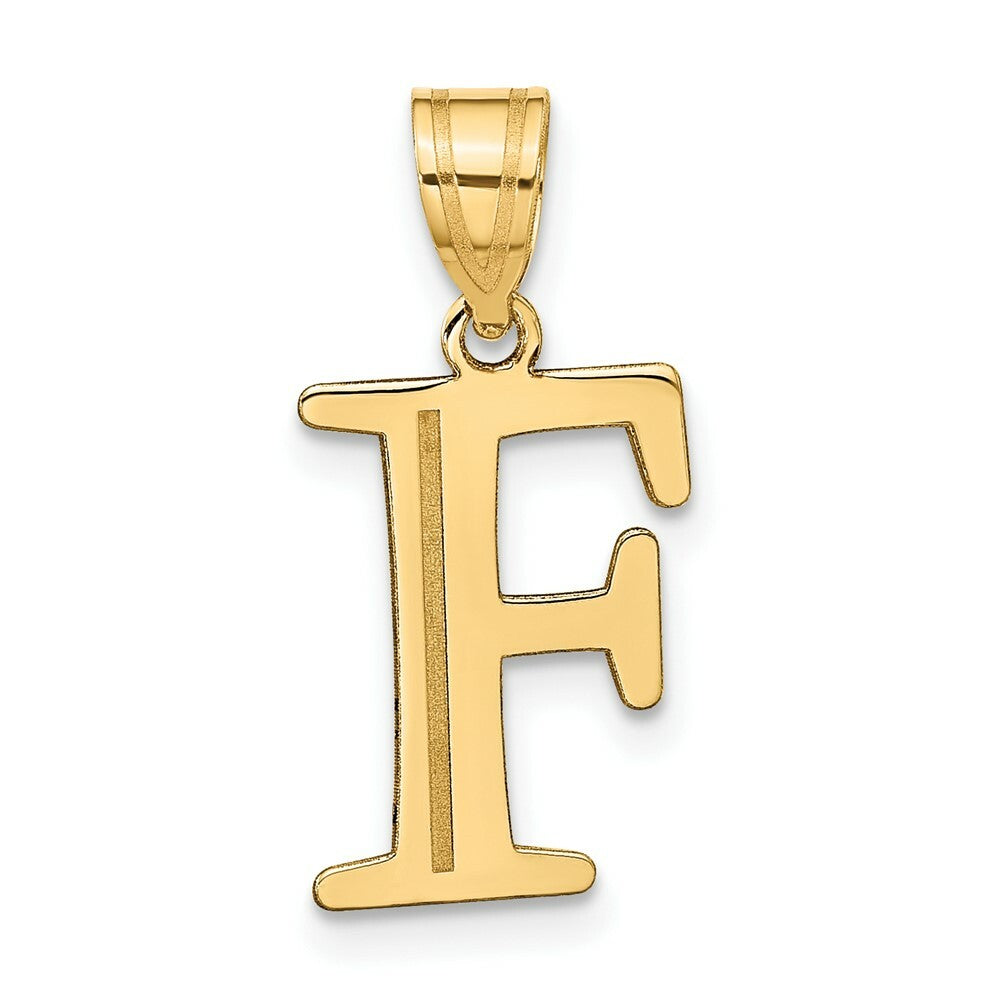14K Yellow Gold Polished Etched Letter F Initial Pendant
