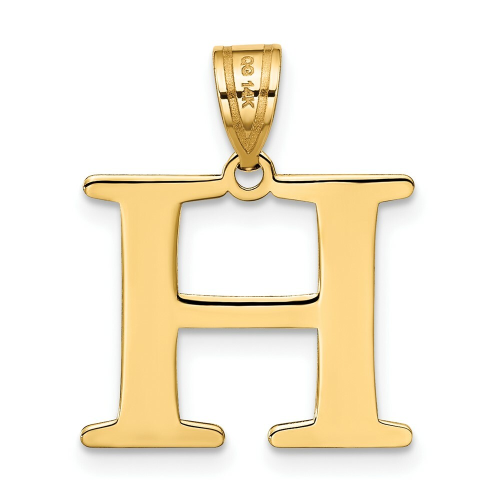 14K Yellow Gold Polished Etched Letter H Initial Pendant