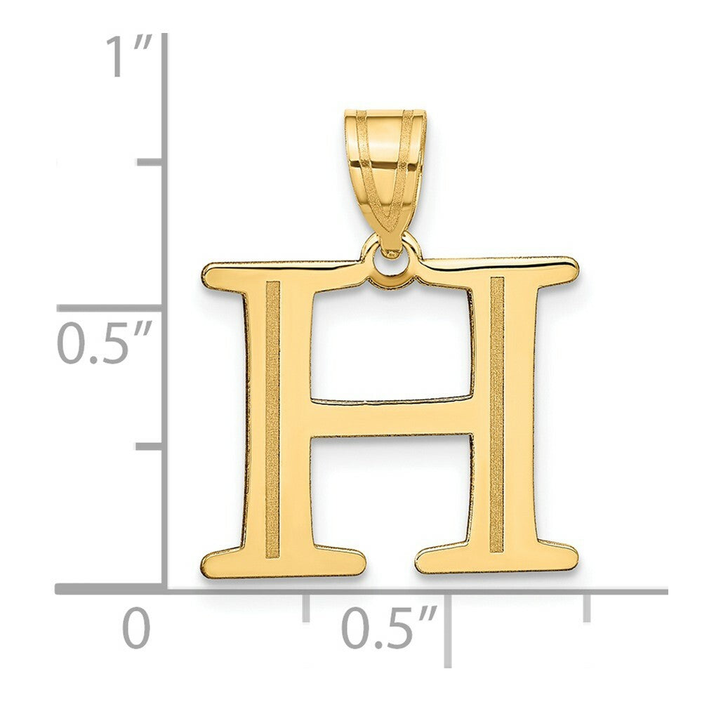 14K Yellow Gold Polished Etched Letter H Initial Pendant