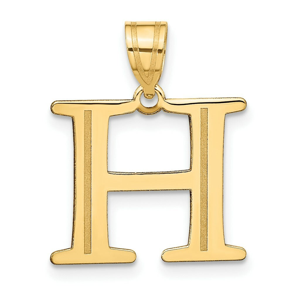 14K Yellow Gold Polished Etched Letter H Initial Pendant