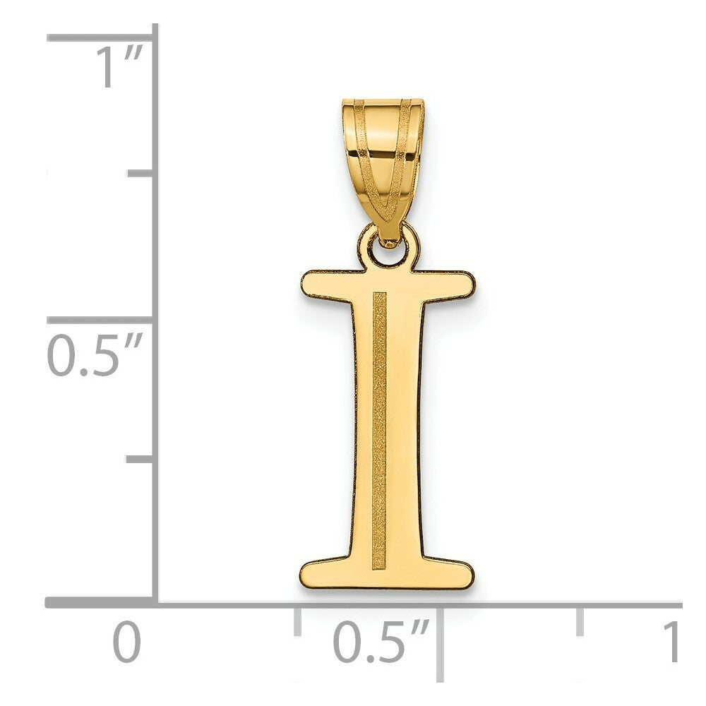 14K Yellow Gold Polished Etched Letter I Initial Pendant