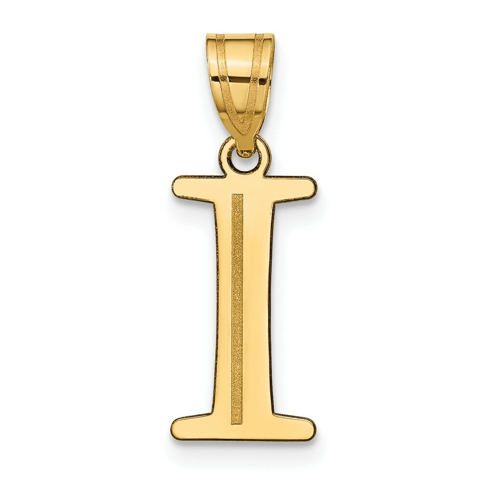14K Yellow Gold Polished Etched Letter I Initial Pendant