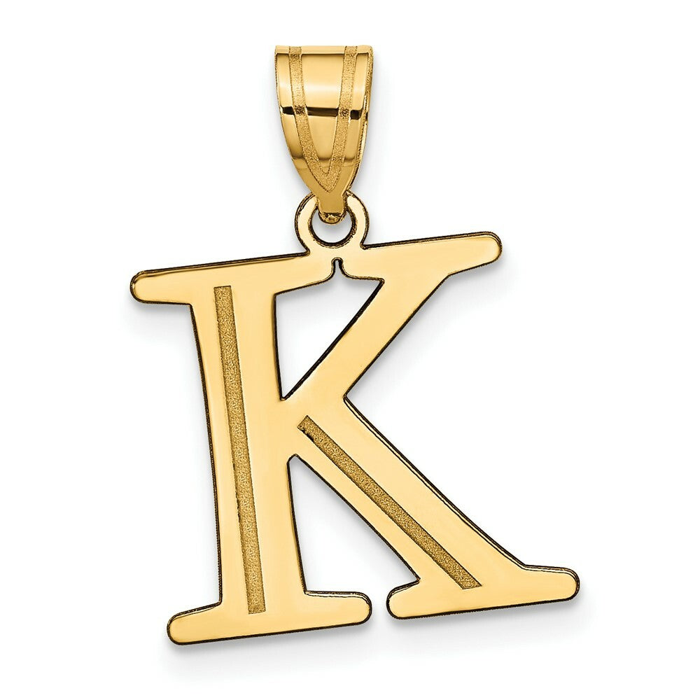 14K Yellow Gold Polished Etched Letter K Initial Pendant