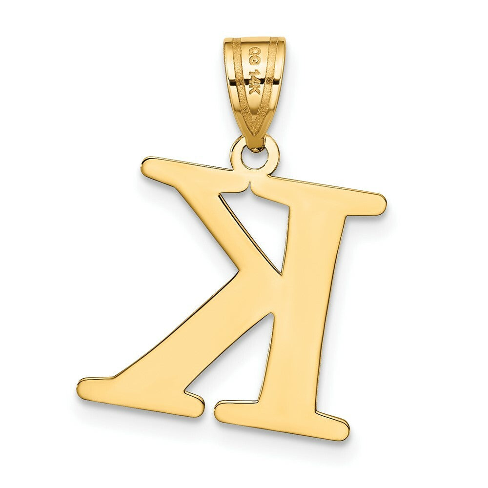 14K Yellow Gold Polished Etched Letter K Initial Pendant